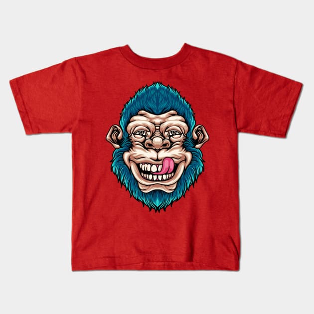 Funny monkey head Kids T-Shirt by Mako Design 